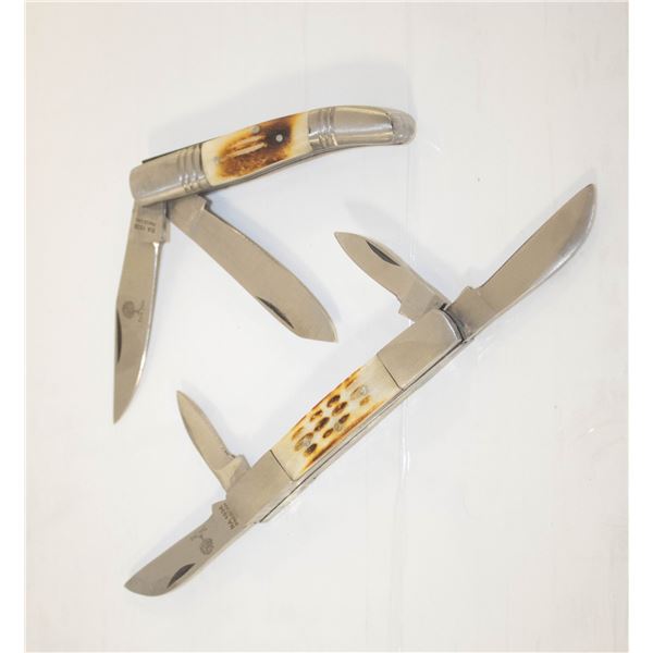 2 NEW TWIN TREE "BONE HANDLED" FOLDING KNIVES
