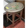 Image 1 : ESTATE VINTAGE WOOD HAND PAINTED TOP TABLE-ESTATE