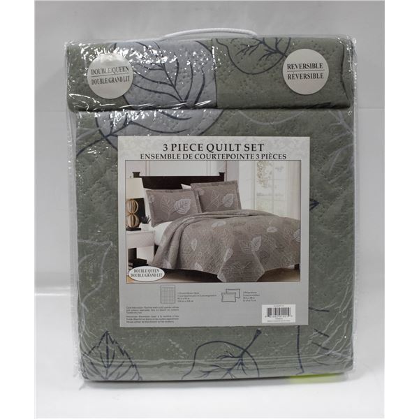 NEW 3PC QUILT SET DOUBLE/QUEEN SIZE REVERSIBLE