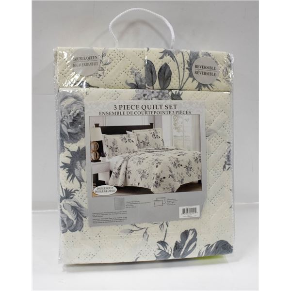 NEW 3PC QUILT SET DOUBLE/QUEEN SIZE REVERSIBLE