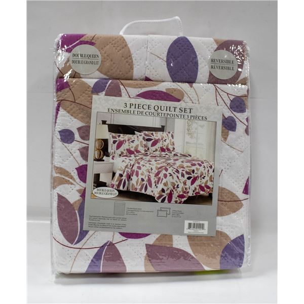 NEW 3PC QUILT SET DOUBLE/QUEEN SIZE REVERSIBLE