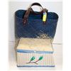 Image 1 : VINTAGE SEWING BASKET & RATTAN YARN TOTE BAG