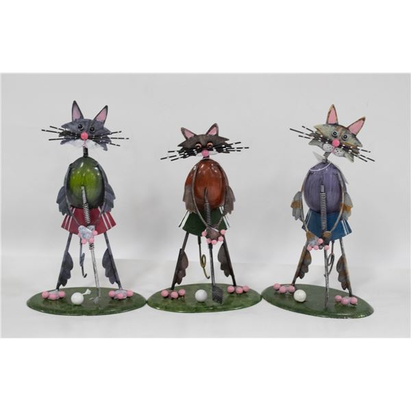 3 CAT GOLFERS TIN ORNAMENTS