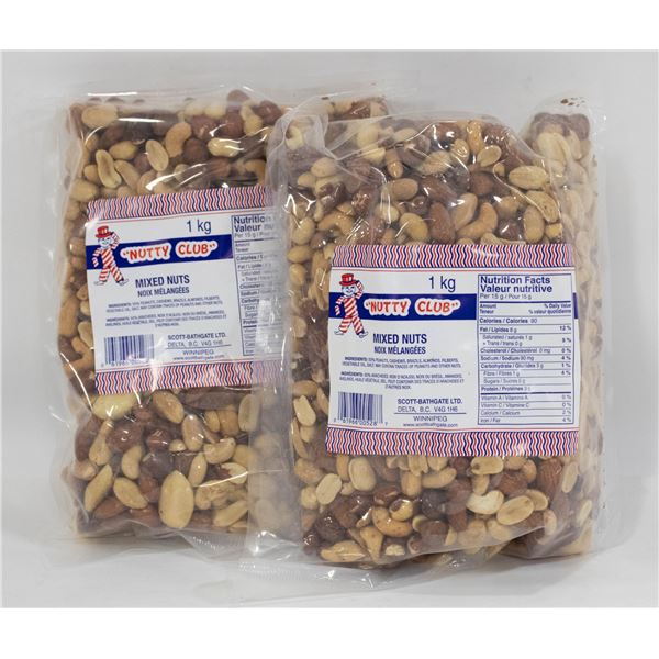 TWO 1 KG BAGS OF NUTTY CLUB MIXED PEANUTS