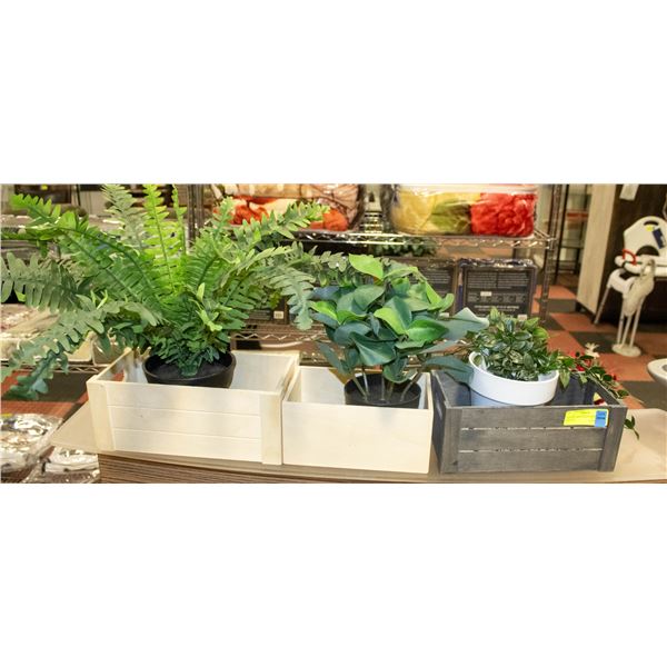 LOT OF 3 MINI CRATES WITH FAUX FOLIAGE