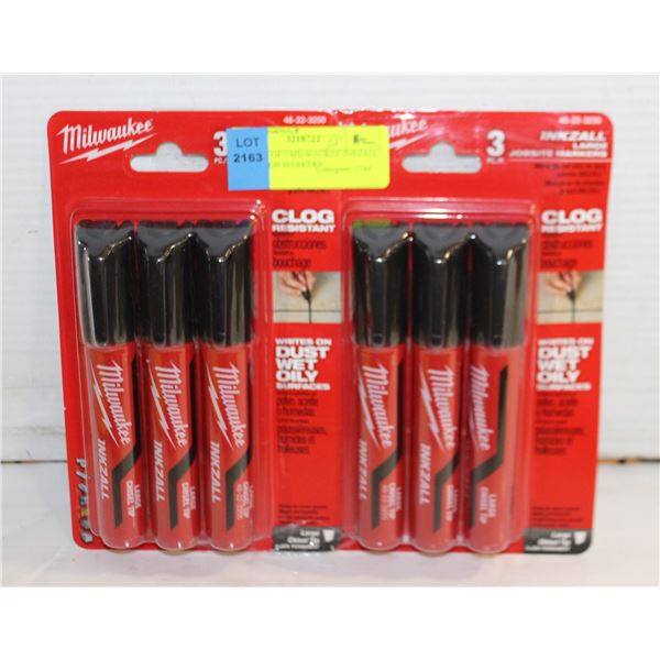 2 PACKS OF 3 MILWAUKEE INKZALL LARGE JOB MARKERS