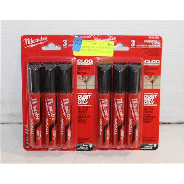 2 PACKS OF 3 MILWAUKEE INKZALL LARGE JOB MARKERS