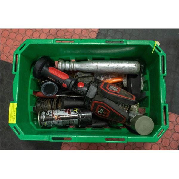 POLICE SEIZURE: CRATE WITH AEROSOLS, SPOTLIGHT AND