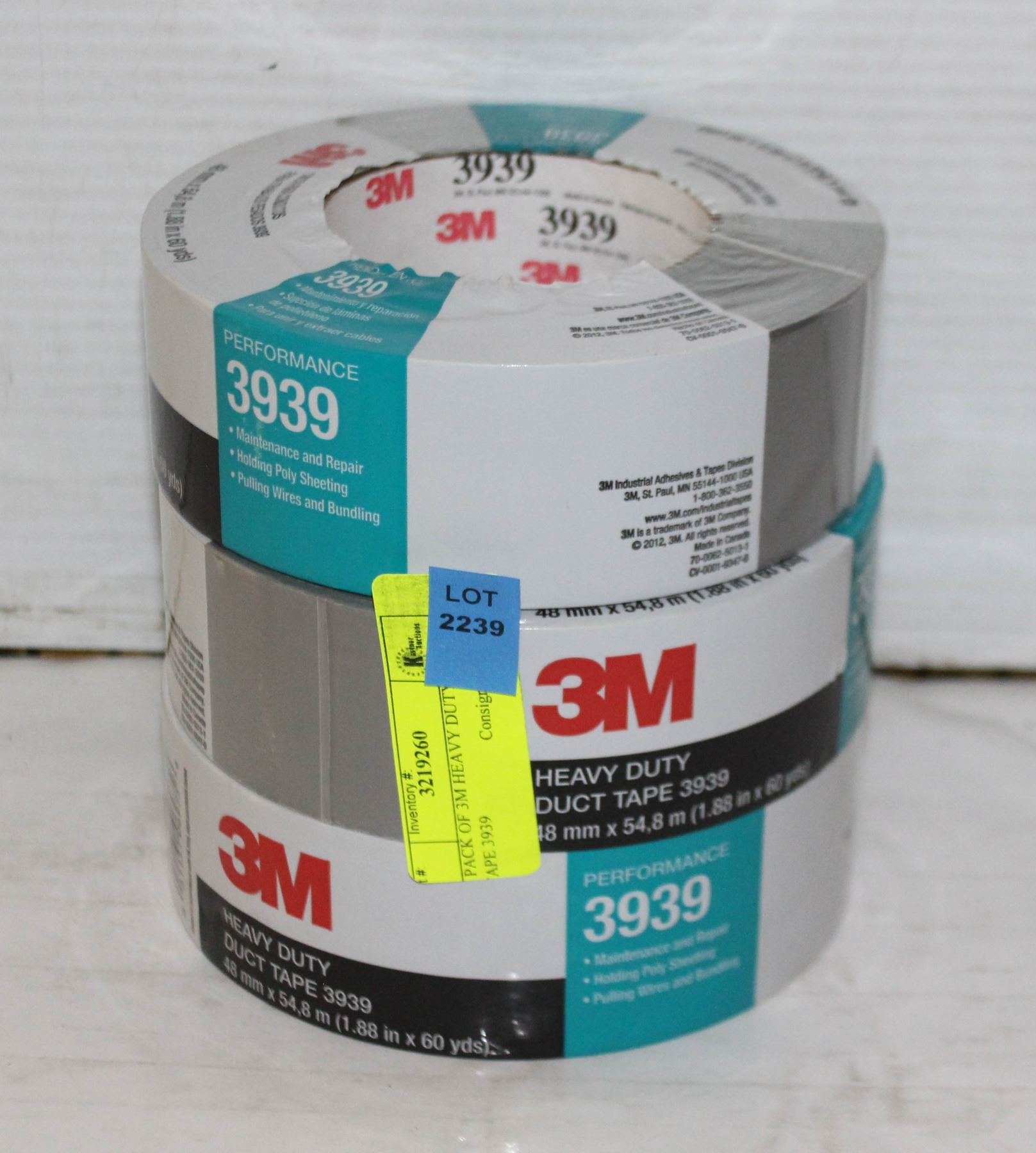 3 PACK OF 3M HEAVY DUTY DUCT TAPE 3939