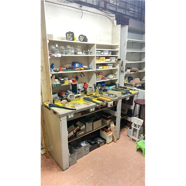 CONTENTS OF TOOL BENCH INCLUDING: TESTERS, HAND FILES, HAMMERS, TOOLS, STOOLS & ASSORTED ARCADE