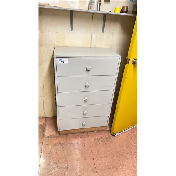 GREY 5 DRAWER CABINET WITH ASSORTED ARCADE MACHINE PARTS, METAL & CABLES LOCATED IN STAIRWELL