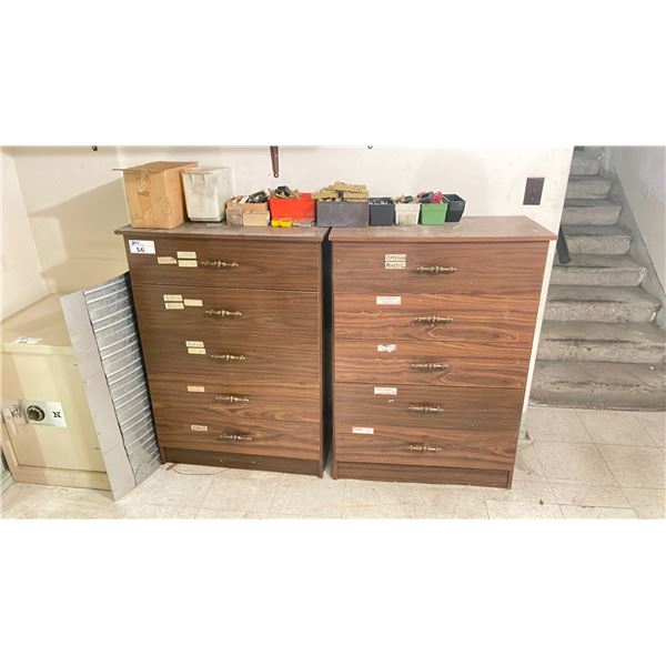 PAIR OF 5 DRAWER CABINETS WITH ASSORTED BUMPERS, COIN CUTES, FUSES & VARIOUS PINBALL REPAIR PARTS