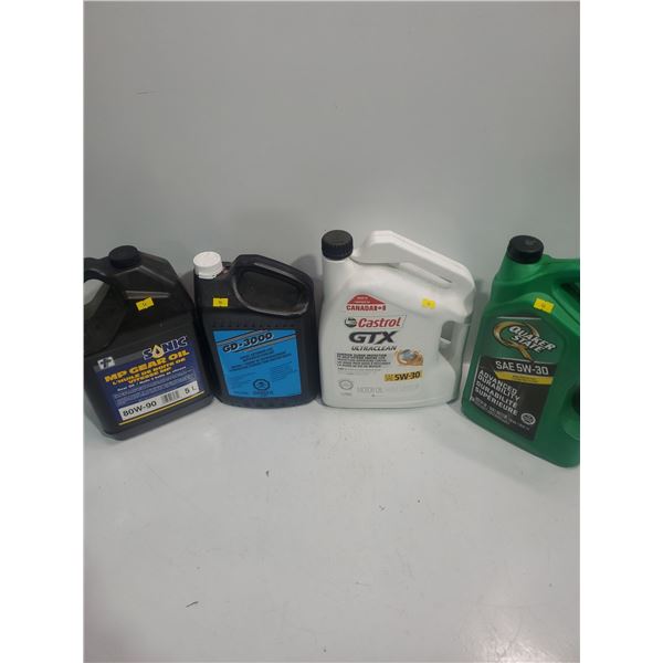 3 jugs of oil and Coolent (2-5W-30, 80W-90, GD-3000)
