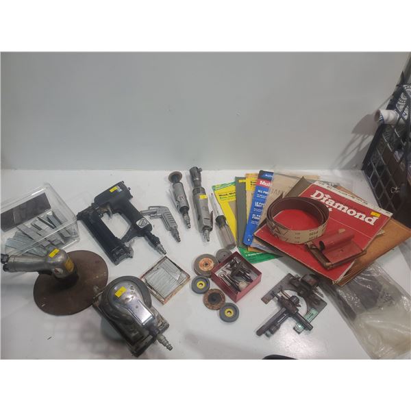 Assorted Air Tools Brad Nails Sand Paper & More