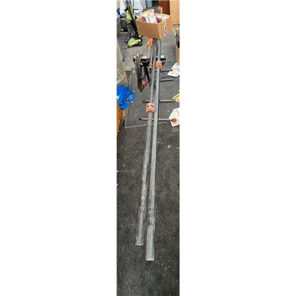 Woodworking Pipe Clamps(longest 9ft, shortest 3.5ft), Tiger Torch, Big Lights, Sawhorse w/ Roll Tops