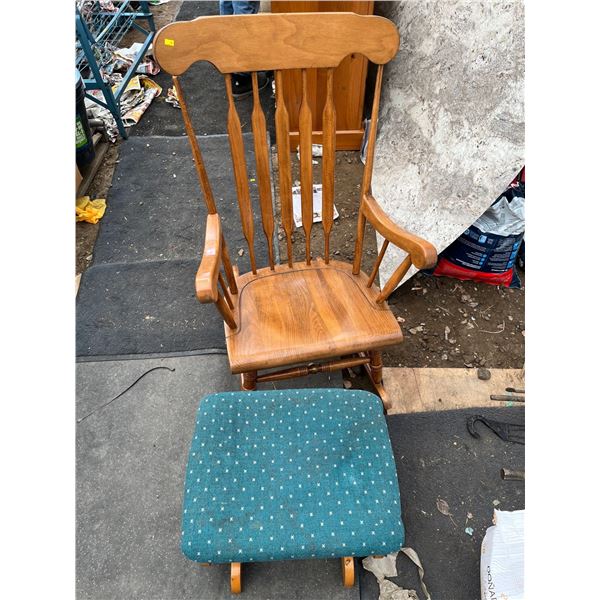 Vintage Wood Rocking Chair with Footstool