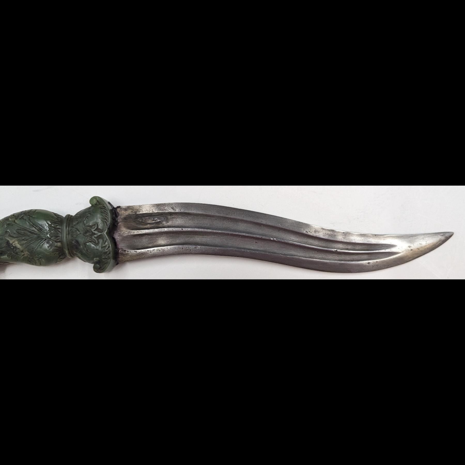 An Unsharpened Indian Khanjar Dagger With A Carved Spinach Jade Handle