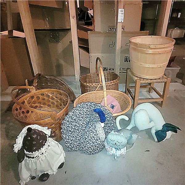 Baskets, woven stool, more A