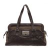 Chanel Brown Leather Green Canvas Large wild Stitch Bag