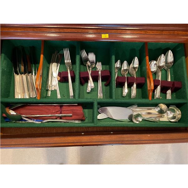 8 Piece Silverware Set w/ Punch Bowl Set Crystal Decanter Metal Trivet