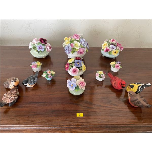 Coralport Bone China Decorative Collectables w/ Wooden Bird Collectables 15 Pieces