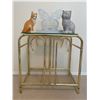 Image 1 : Brass End Table w/ Decorative Glass Cats & Butterfly