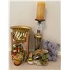 Image 1 : Brass Planter w/ Stand Candle Holder & Glass Decorative Collectables