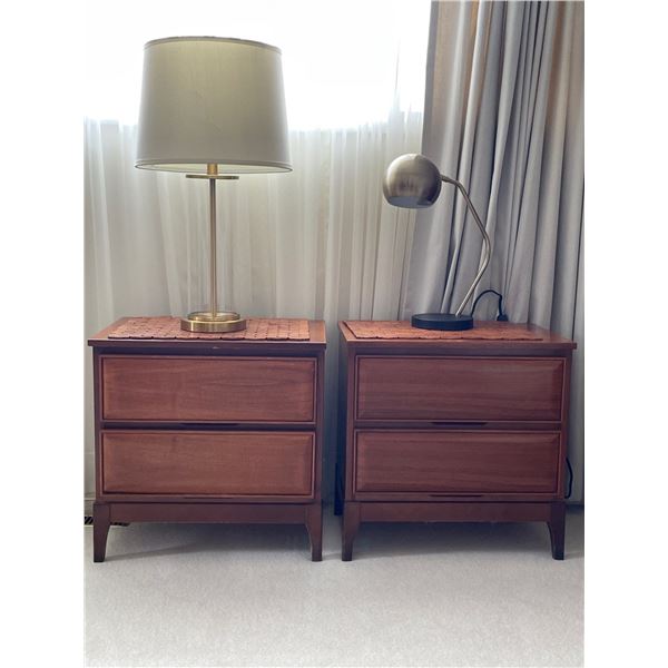 Mid Century Modern Pair of Teak Side Tables w/ Decorative Coverings & Assorted Lighting 22 x 14 x 22