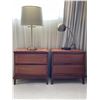 Image 1 : Mid Century Modern Pair of Teak Side Tables w/ Decorative Coverings & Assorted Lighting 22 x 14 x 22
