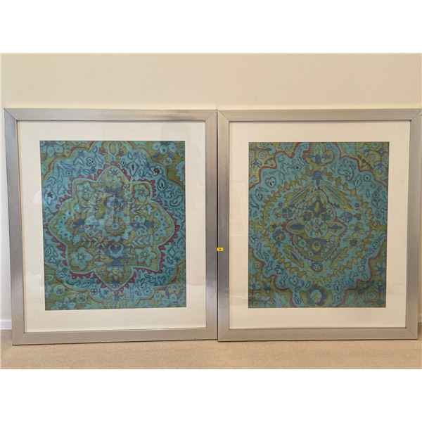 Pair of Turquoise Framed Prints Wall Hangings 28 x 33