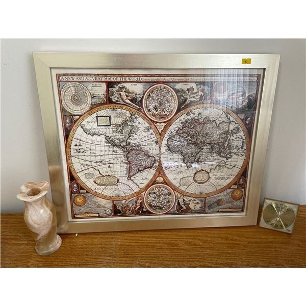 Geographic Wall Hanging Map Vintage Clock Decorative Stone Vase