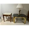 Image 3 : Brass & Glass End Table 31 x 22 x 16 w/ Brass Lamp