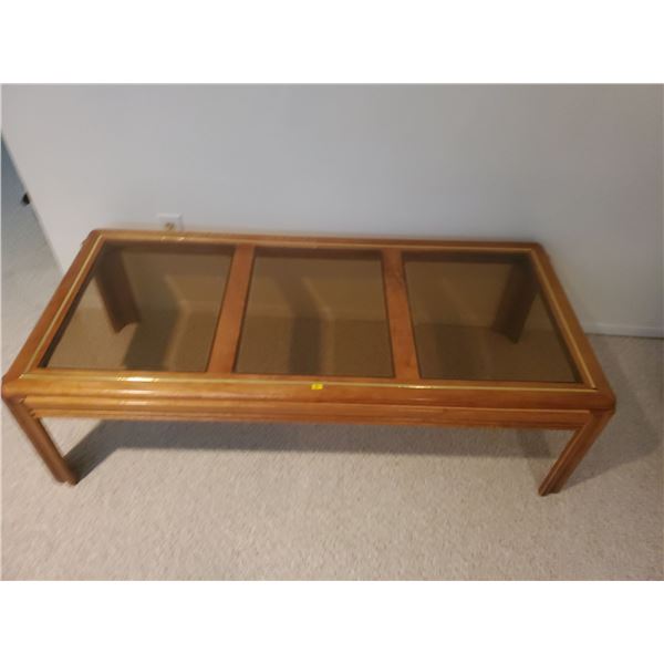 Vintage Oak Coffee Table w/ Brass Accents 51 x 24 x 17