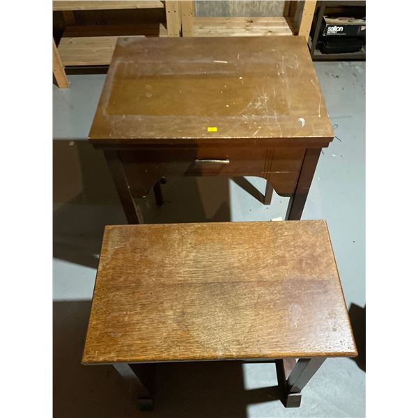 Vintage Singer Sewing Machine w/ Desk & Wood Piano Bench