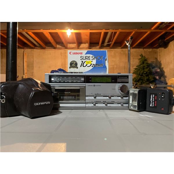 Vintage GE AM/FM Stereo Olympus Camera Canon Sure Shot