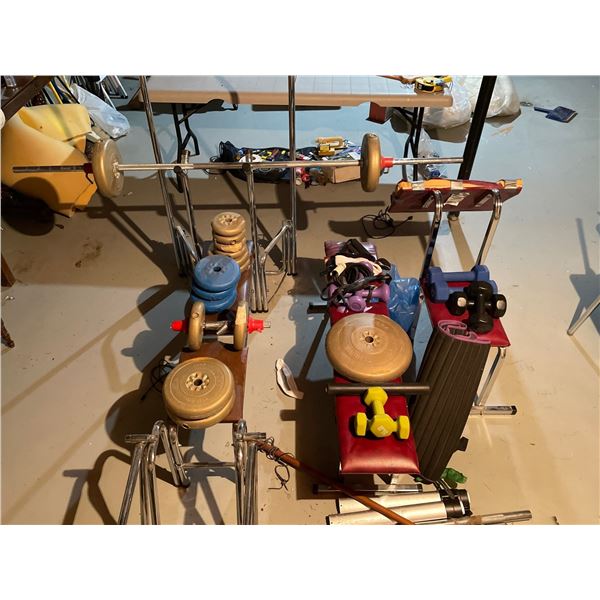 Vintage Exercise Equipment w/ Various Weights Straps & More