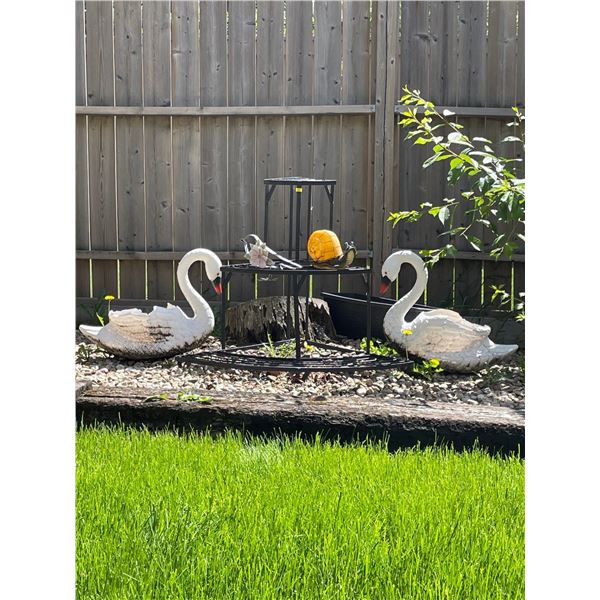 Unique Wraught Iron Corner Shelf w/ Decorative Garden Accessories