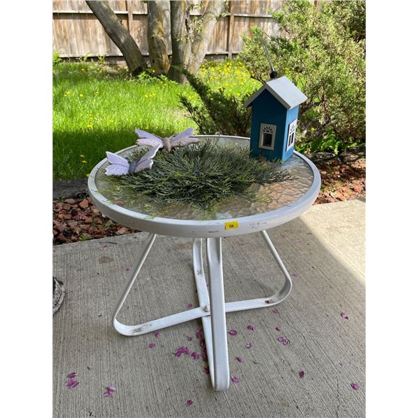 Outdoor Side Table w/ Decorative Outdoor Collectables