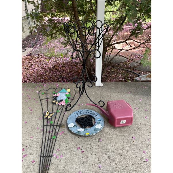 Metal Plant Stand w/ Watering Can Welcome Sign & More