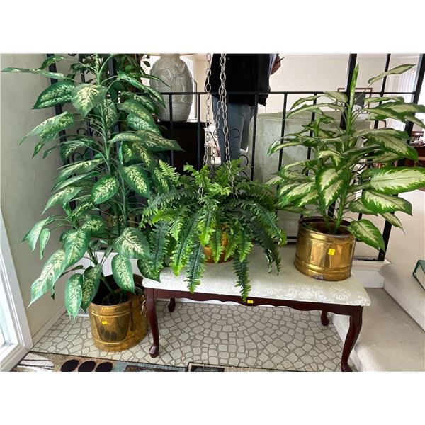 Trio of Vintage Brass Indoor Planters W/ Contents & Stamp Collecters Book