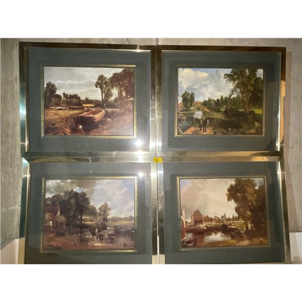 4 Vintage Landscape Portraits 14x14 Artist Unknown