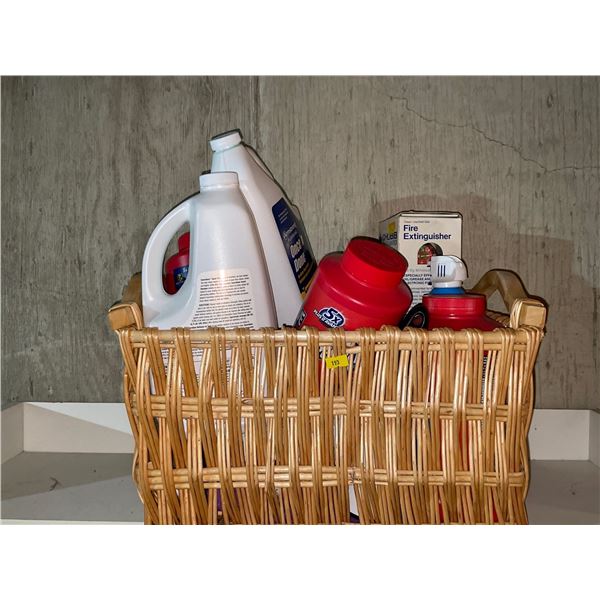 Basket of Assorted Cleaners Upholstery detergent and more