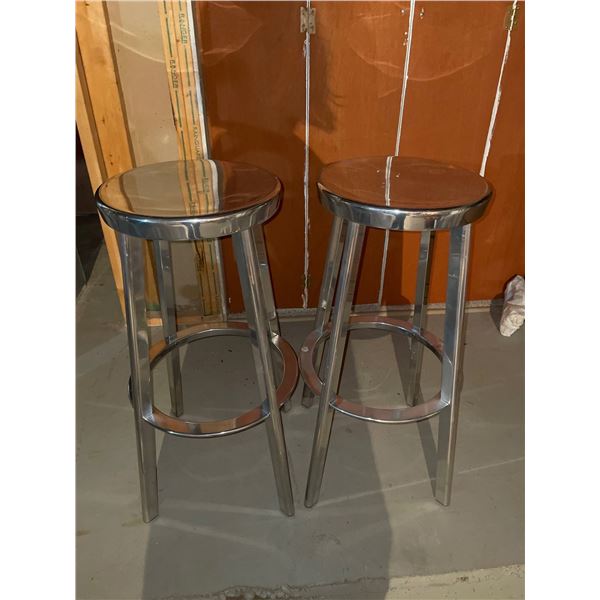 Pair of Stainless Steel Bar Stools 32" H