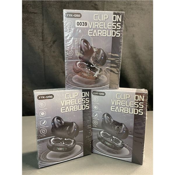 Lot of 3 Pairs of Clip On Wireless Sport Bluetooth Earbuds - Brand New Sealed!