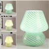 Image 2 : Lot of 2 Glass Mushroom Table Lamps/Bedside Lamps - Green & Pink Striped - 7.5 inch - Brand New