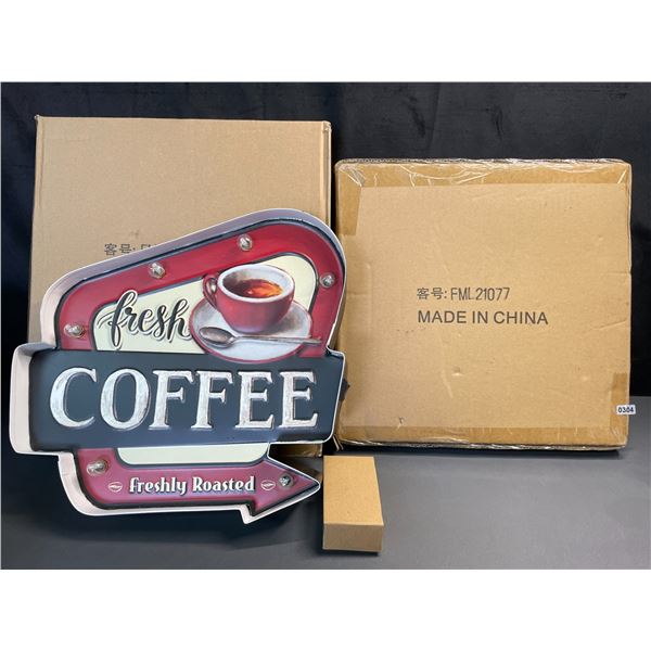 Lot of 2 Retro Light-Up Coffee Signs for Home/Kitchen - Brand New