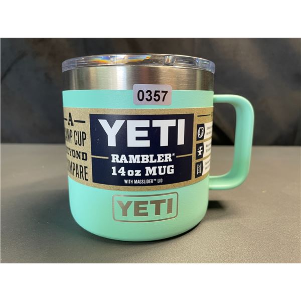 Lot of 1 YETI Rambler 14oz Mug with Magslider Lid - Tiffany Blue/Teal - Brand New!