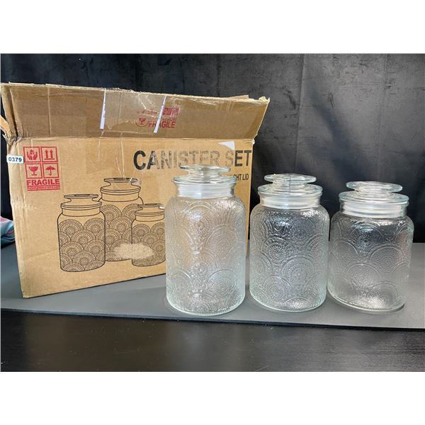 Lot of 1 3PC Glass Cannister Set/Storage Containers (Includes 34oz, 43oz, & 54oz)