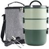 Image 1 : Lot of 1 Stackable 3-Layer Bento Lunch Box w/ Insulated Carrying Bag & Cutlery Set - Brand New