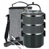 Image 1 : Lot of 1 Stackable 3-Layer Bento Lunch Box w/ Insulated Carrying Bag & Cutlery Set - Brand New